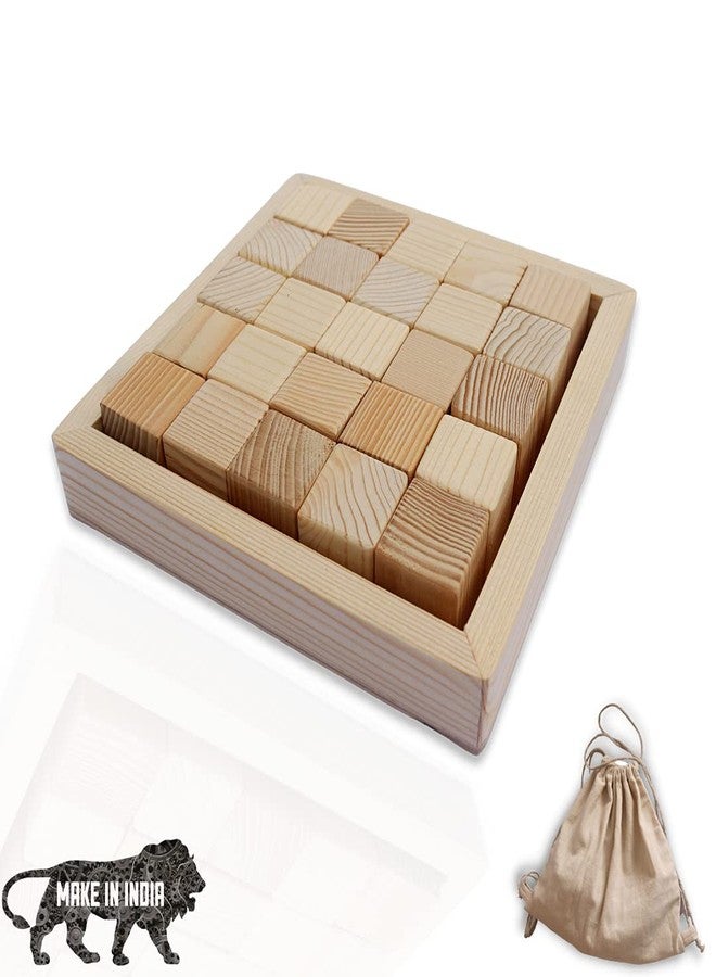 GIFT EQUALS LOVE Wooden Building Blocks Cubes with Tray for Crafts DIY Project Montessori Toy Set 25 Cubes 1 Tray 3CM*3CM for Kids (25 PCS Set) - Image 1